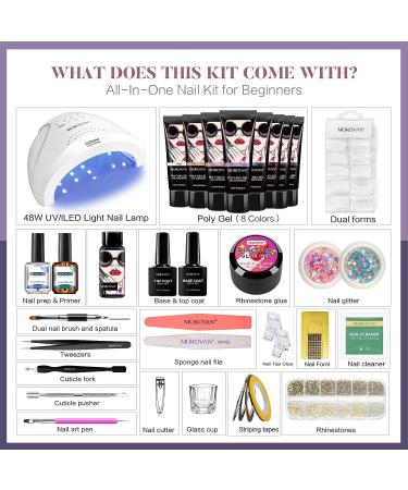 Morovan Poly Gel Nail Kit with LED Nail Lamp - 8 Pcs Poly Gel Nail Kits with U/V Light - Starter Kit in Dark Purple - Buy Online on GoSupps.com