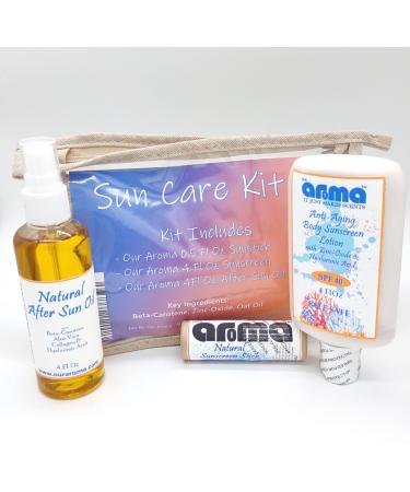 Anti-Aging Sun Care Kit in a Bag - Includes Natural Sunscreen Natural After Sun Oil and Natural Sunscreen Stick