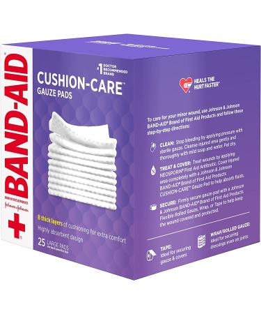 Band-Aid Absorbent Cushion Care Square Gauze Pads for Minor Cuts, Scrapes & Burns - 25 ct - Buy Online on GoSupps.com