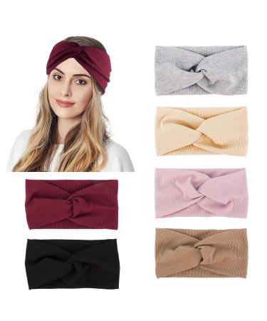 6PCS Elastic Headbands for Women - Summer Sports Headwraps with Bow in Black Gray Pink Beige Khaki & Wine Red - Buy Online on GoSupps.com