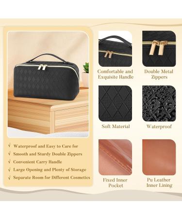 Large Capacity Waterproof PU Makeup Bag with Divider and Handle - Black Travel Toiletry Organizer - Buy Online on GoSupps.com