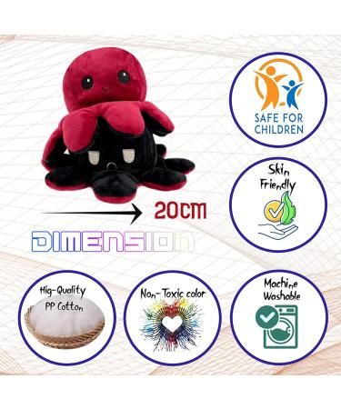 Reversible Octopus Plush Large Wine Red Black 20cm | Moody Octopus Stuffed Toy | UK Emotion Expressive Flip Octopus Plushie - Happy and Sad Design - Buy Online on GoSupps.com