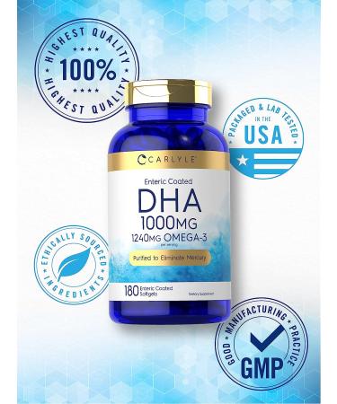 Carlyle DHA Supplement 1000mg Softgels - 180 Count | High Potency 1240mg Omega-3 | Non-GMO & Gluten Free - Buy Online on GoSupps.com