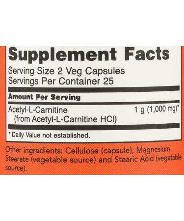 Now Foods Acetyl-L-Carnitine 500 mg - 50 Veg Capsules | Boost Energy & Mental Focus - Buy Online on GoSupps.com