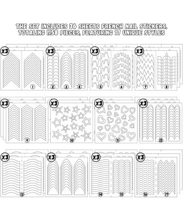 36 Sheets French Tip Nail Guides - 1158 Self-Adhesive Nail Design Stickers for DIY Nail Art | 17 Styles | International Shipping - Buy Online on GoSupps.com