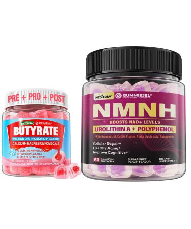 Nextdia 1PACK NAD+ Supplement for Women & Men with Urolithin A Resveratrol + Butyrate Gummies with Probiotic + Prebiotic + Postbiotic