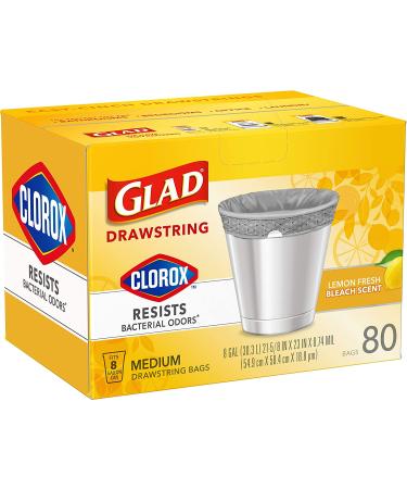 Glad Medium Drawstring Trash Bags with Clorox 8 Gallon - Lemon Fresh Bleach Scent - 80 Count - Buy Online on GoSupps.com