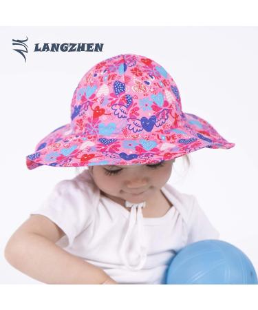 LANGZHEN Baby Girls Sun Protection Hat with Chin Strap, Adjustable Toddler Kids Wide Brim Play Hat, Love Design, 1-2 Years - Buy Online on GoSupps.com