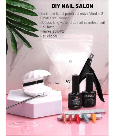 EBANKU 6-in-1 Nail Tips and Glue Gel Kit with 500Pcs Long Coffin Fake Nails - UV LED Nail Lamp, Acrylic Nail Kit for Fast DIY Manicure - Buy Online on GoSupps.com