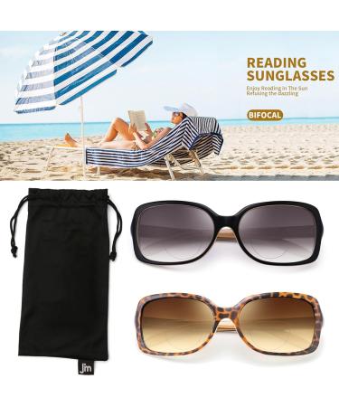 JM Classic Bifocal Reading Glasses for Women - Stylish Square Gradient Sunglasses - Black & Tortoise 2.25x - Buy Online on GoSupps.com
