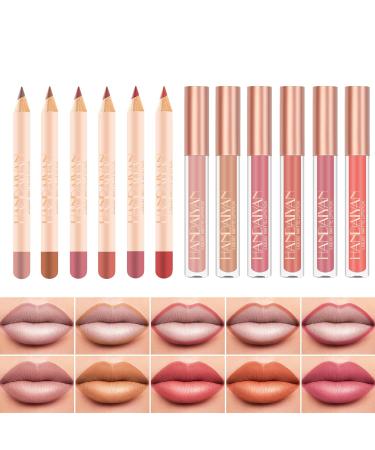 Easilydays 2Pcs Matte Nude Lip Liner Pencil and Lip Stick Set - 12 Colors Longwear Lip Pencil Kit for Velvety Red Lips - Waterproof and Long Lasting Lip Contouring Makeup - Buy Online on GoSupps.com