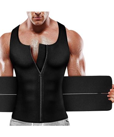 Mayboom Men's Sauna Vest for Weight Loss | Body Shaper Sweat Vest Faja Para Hombre | Black, Plus Size, Two Belt | Large - Buy Online on GoSupps.com