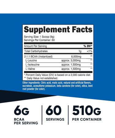 Nutricost BCAA Powder - Orange Mango Flavor 60 Servings 2:1:1 Ratio Gluten Free Non-GMO Vegetarian - International Shipping Available - Buy Online on GoSupps.com