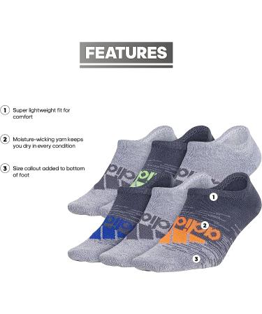 adidas Boys' Youth Superlite Badge of Sport 6-Pack No Show Socks - Large, Onix Grey/Signal Orange - Buy Online on GoSupps.com