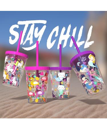 Home Tune 16oz Kids Tumbler Water Drinking Cup 4 Pack - BPA Free, Reusable, Spill-Proof with Cute Designs for Girls & Boys - Flamingo, Kitty, Mermaid, Unicorn - Buy Online on GoSupps.com