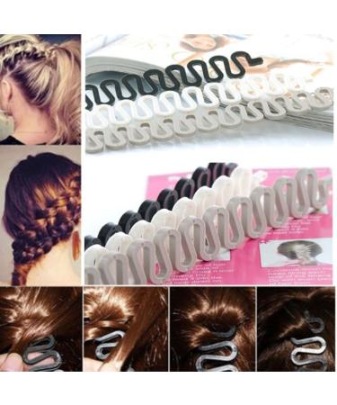 Healtheveryday 6pcs Women Fashion Hair Styling Clip Hair Braider Twist Styling Braid Tool Magic Wonder Holder Clip DIY French(Black White Gray)