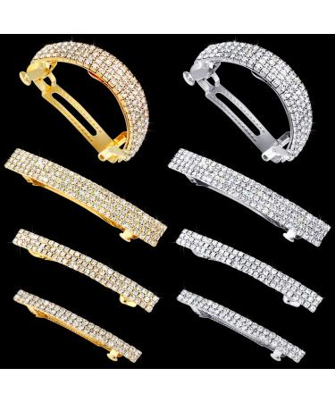 8 Pieces Rhinestone Hair Clips Crystal Bridal Rhinestone Barrettes Small Semicircle Silver Barrettes Metal Bling Hair Barrette Spring Hair Grip Clips Ponytail Holder Hair Accessories for Women Girls