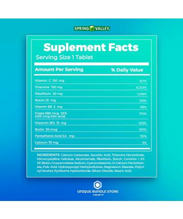 Spring Valley Super Vitamin B Complex 250 Count Tablets with 7 Day Pill Organizer - Dietary Supplement Pack of 1 - Buy Online on GoSupps.com