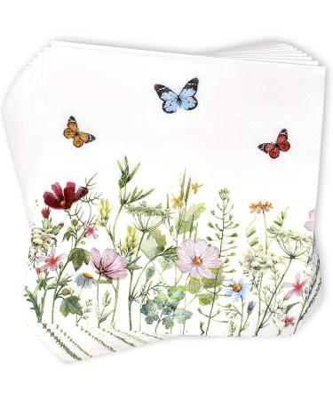 100 Spring Floral Luncheon Napkins - Disposable Paper Napkins with Butterflies & Flowers for Summer Parties - Ideal for Weddings, Birthdays, and Baby Showers - Buy Online on GoSupps.com