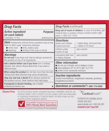 Leader 24 Hour Allergy Relief - Loratadine 10mg Tablets Non-Drowsy Antihistamine for Indoor & Outdoor Allergies - Pack of 3 (30 Tablets - Buy Online on GoSupps.com