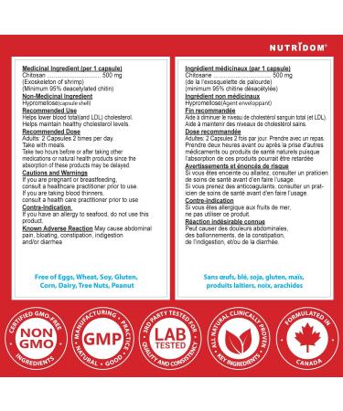 Nutridom Chitosan Supplement 500mg 95% Acetylated Chitin North American Source Non-GMO Gluten free Dairy free Soy free 120 Veggie Capsules - Buy Online on GoSupps.com