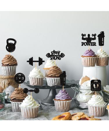 Blumomon 24-Pc Glitter Gym Theme Cupcake Toppers | Weightlifting & CrossFit Party Supplies | Fitness Birthday Decorations - Buy Online on GoSupps.com