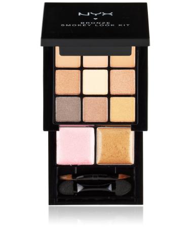 NYX Professional Makeup Bronze Smokey Look Kit 9 Eyeshadows 2 lip colors applicator/mirror