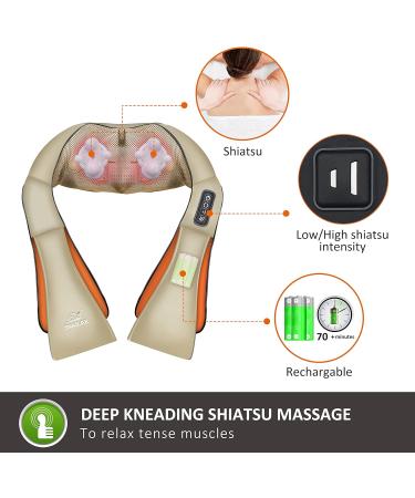 Snailax Wireless Neck Massager | Shiatsu Massage Device with Heat | Portable Pain Relief for Neck & Back | Perfect Gift for Men & Women - Khaki - Buy Online on GoSupps.com
