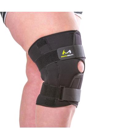 BraceAbility XXXXL Plus Size Knee Brace - Bariatric Hinged Knee Wrap for Larger Legs and Big Thighs to Support Meniscus Tears Arthritis Joint Pain Tendonitis Ligament Injuries and Sprains (4XL)