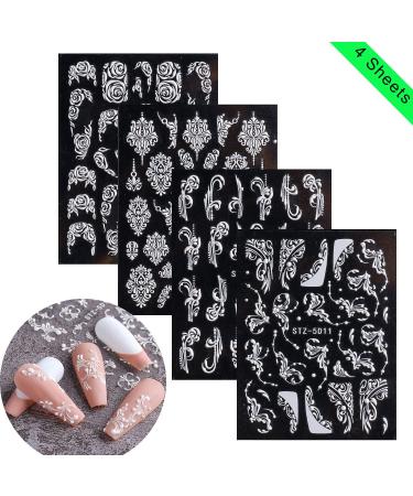 Lace Flower Nail Art Stickers Decals - 5D Self-Adhesive Design for Wedding Nails - Embossed Rose White Sliders - Acrylic Engraved Decals for Manicure - Women's 3D Nail Foil Sticker Decor - Buy Online on GoSupps.com
