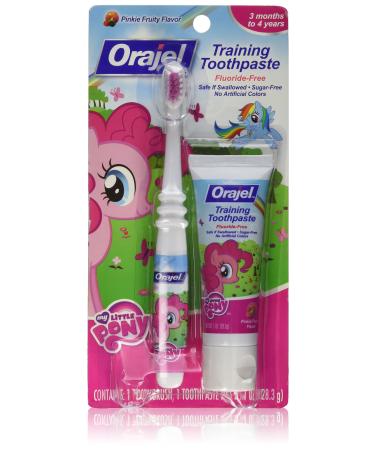 Orajel My Little Pony Training Toothpaste with Toothbrush Fluoride Free 3 Months to 4 Years Pinkie Fruity Flavor 1 oz (28.3 g)