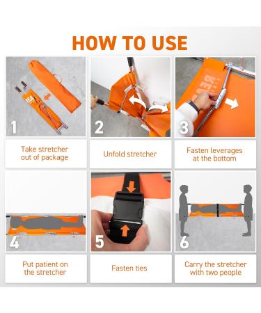 Ready First Aid Orange Folding Portable Stretcher - Durable Waterproof Fireproof for Emergency Use Transfer Up & Down Stairs Ambulance Hospital Clinic Sports Battlefield (159kg/350lbs) - Buy Online on GoSupps.com