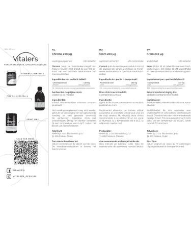 Vitaler's Chrome 200 g - 180 Comprim s V g talien 6 mois de Suppl mentation Sans Conservateur Composition Pure - Buy Online on GoSupps.com