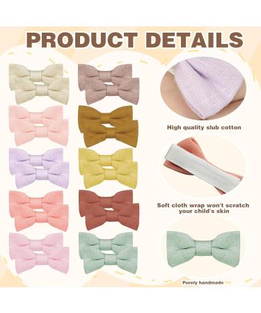 20Pcs Handmade Baby Hair Clips - Anti-Skid Crocodile Clips with Cotton Linen Bows for Girls | Toddler & Kids Hair Accessories in 10 Color Pairs - Buy Online on GoSupps.com
