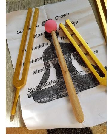 8 Gold Chakra Unweighted Tuning Fork Therapy Energy Healing with Mallet Velvet Pouch - Buy Online on GoSupps.com