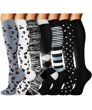 FuelMeFoot Compression Socks for Men & Women 20-30mmHg-Graduated Supports Socks for Soccer Running Nurses Small-Medium 01 Leopard 2 Piairs/Gray Cool/Rhombus/Stripes/Dots/Black