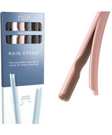 Rain Straw - Easy Clean Reusable Drinking Straws That Snap Open for Easy Cleaning - No Cleaning Brush or Cleaner Needed - Eco Friendly BPA Free 10.5" long Plastic Straws for Tumbler (Classic, 5 Pack) Classic 5 Count (Pack of 1)