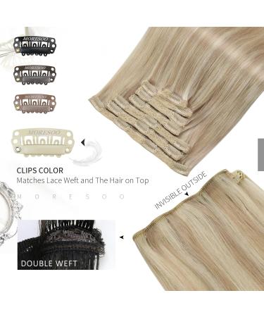 Moresoo Clip In Extensions - Real Remy Hair Ash Blonde & Platinum Blonde - 60 cm 7PCs 120g | #P18/613 - Buy Online on GoSupps.com