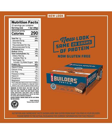 CLIF BUILDERS Protein Bars - Chocolate Peanut Butter, 20g Protein, Gluten Free, 12 Count (2.4 oz) - Buy Online on GoSupps.com