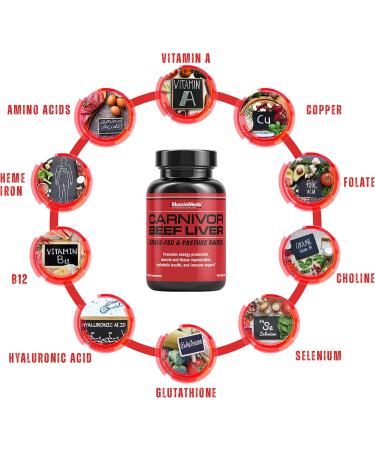 MuscleMeds Carnivor Beef Liver Capsules Energy Production Muscle Recovery Immunity Non-GMO Liver Health Supplement Grass Fed 180 Capsules - Buy Online on GoSupps.com