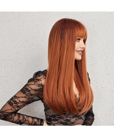 EMMOR Auburn Straight Synthetic Women's Wig with Bangs - Long Heat-Resistant Hairpiece for Daily Wear, Auburn-N - Buy Online on GoSupps.com