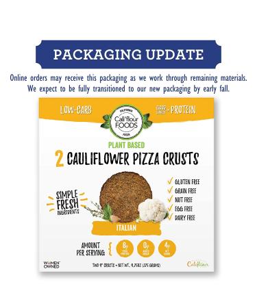 Cali'flour Foods Plant-Based Pizza Crust - Italian, Keto Friendly, Low Carb | 3 Boxes, 6 Crusts, Gluten & Grain Free - Fresh Cauliflower Base 9.75oz (Pack of 3) - Buy Online on GoSupps.com