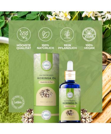 Lebbio Moringa Oil 100% Cold Pressed & Pure - Moringa Oleifera - First Pressure - Sun Mature Oleifera Seeds Vegan Skin Care Oil - Unrefined & Long Lasting  - Buy Online on GoSupps.com