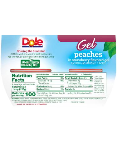 Dole Fruit Bowls Diced Peaches in Strawberry Gel - Gluten Free Healthy Snack - 4.3 oz Cups (Pack of 24) - Buy Online on GoSupps.com