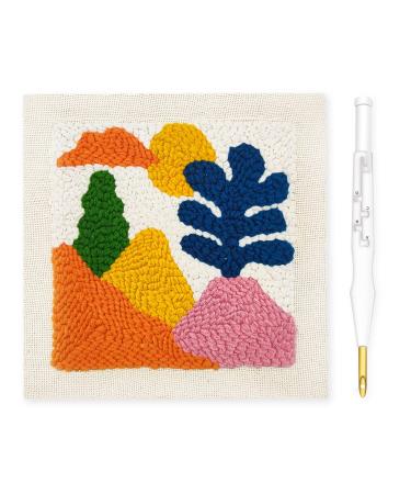 HAND U JOURNEY Landscape Punch Needle Kit/Rug Yarn Hooking Beginner Kit 9.4''x9.4'' with Adjustable Punch Pen for Kids Adults Craft Gift