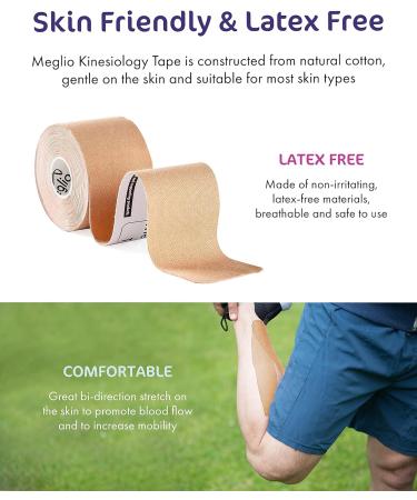 Meglio Kinesiology Tape - Uncut 5 Metre Roll | Therapeutic & Hypoallergenic Support for Muscle & Sports Injury Recovery | Breathable, Waterproof & Long Lasting Adhesive - Beige - Buy Online on GoSupps.com