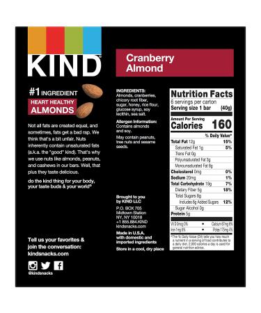 KIND Cranberry Almond + Antioxidants 6 Count - 8.4 Oz Pack, Healthy Snack Bar - Buy Online on GoSupps.com