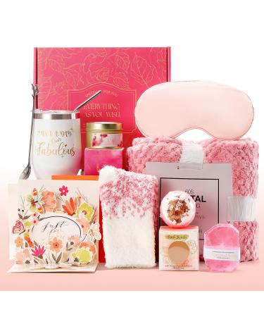 Christmas Gifts Basket for Women Get Well Soon Gifts Rose Spa Gifts Basket Care Package w/ Luxury Blanket Unique Mothers Day Gifts for Mom Her Friend Sister Wife lovelyrose