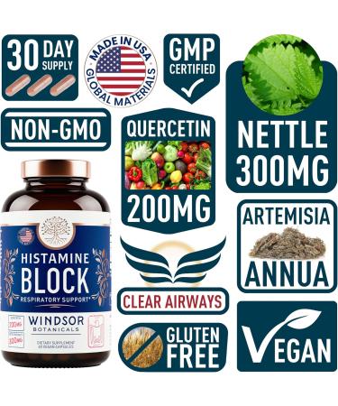Histamine Blocker for Allergies - Quercetin Stinging Nettle Flavonoids Natural Antihistamine Tablets - Allergy Relief Supplements & Antihistamines for Adults - 60 Vegan Histamine Block Capsules Histamine Block Unflavored - Buy Online on GoSupps.com