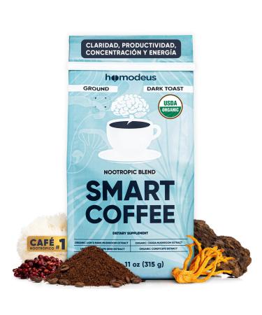 Organic Mushroom Coffee Ground Nootropic with Lions Mane Chaga Cordyceps & Red Grape Seed | Dark Roast for Focus Clarity Productivity & Brain Energy | Homodeus Smart Keto Coffee 30 Servings